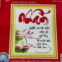 Tranh thêu chữ thập thư pháp chữ Nhẫn 222240(48x60cm) thêu hết trừ nền trắng[Tranh Hà Đoàn]
