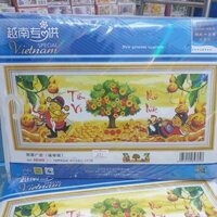 Tranh thêu chữ thập tiểu thần tài cây tiền hồ lô X8369
