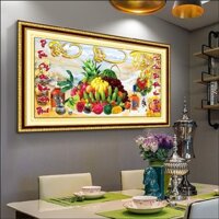 Tranh thêu chữ thập tranh đính đá mâm ngũ quả phúc lộc thọ