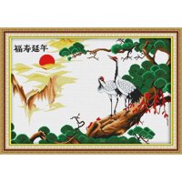 Tranh Thêu Chữ Thập Tùng Hạc Diên Niên RY1957 (KHÁCH TỰ THÊU) KT:78X55CM