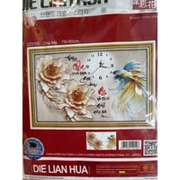 tranh thêu đồng hồ cha mẹ cá chép 223155 (75x50cm) chưa thêu