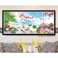 Tranh thêu đồng hồ gia đình KT:80x53cm, tranh chưa thêu và chưa khung