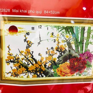 Tranh thêu đồng hồ mai khai phú quý - DLH-222828