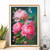 tranh thêu hoa mẫu đơn DX1414 (55x71cm), thêu kín tranh