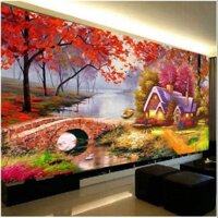 Tranh thêu hoa phượng đỏ
