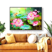 tranh thêu hoa sen 65368 (65x50cm) thêu kín tranh
