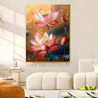 tranh thêu hoa sen 67803 (50x75cm) thêu kín tranh