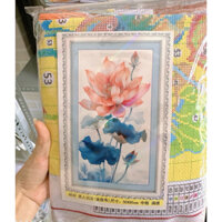 tranh thêu hoa sen (chưa thêu) 6532 (50x85cm) thêu kín toàn tranh
