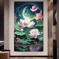 Tranh Thêu Hoa Sen Khổ Dọc Siêu Đẹp Mới 2024  MN6021(60x90cm) 68656(80x120) Chưa Thêu