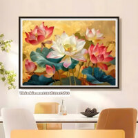 tranh thêu hoa sen MN0284 (120x75cm) thêu kín tranh (tranh chưa thêu)