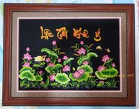 Tranh thêu hoa sen -Tài Lộc -T224b