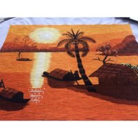 Tranh Thêu Hoàn Hảo Tranh thêu tay Đồng Quê Cây Dừa (Đỏ) 30 x 40cm