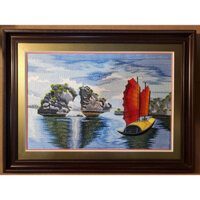 Tranh thêu  Hòn trống mái Vịnh Hạ Long