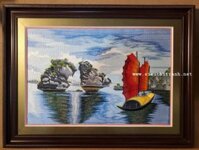Tranh thêu – Hòn trống mái Vịnh Hạ Long -F179