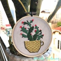 Tranh thêu khung gỗ mẫu Cactus 01
