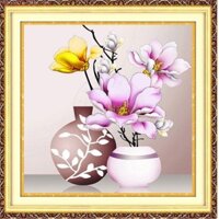 Tranh thêu kín Bình hoa Mộc Lan (bức 2/3) (HH0855) 💥 kích thước 45*45 cm 📌
