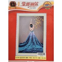 Tranh thêu kín chữ thập cô gái áo xanh ngôi sao