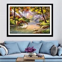 Tranh thêu kín chữ thập Nai rừng uống nước MFJ2032(91x71cm)