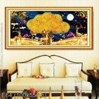 Tranh thêu kín chữ thập Phong Cảnh Hươu Nai Tài Lộc E64(100x55cm)