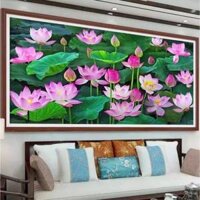 Tranh thêu kín Đầm Hoa Sen - 100x60cm, 150x70cm (tranh chưa thêu)