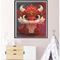 Tranh thêu kín kì lân (sư tử) KT:52x65cm, tranh chưa thêu và chưa khung