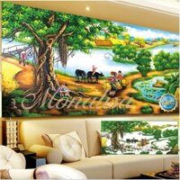 Tranh Thêu Làng Quê Cây Đa Đầu Làng Vs8209(130x65cm) Chưa Thêu Chưa Thêu Làm Đồ Handmade Thêu Chữ DIY