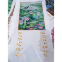 Tranh thêu mẫu hoa sen - tranh thêu vi tính để lịch ( đã thêu)