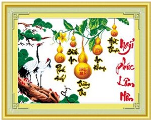 Tranh thêu ngũ phúc lâm môn - DLH-222718