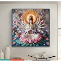 Tranh thêu phật bà nghìn mắt nghìn tay KT:80x83cm, 65x68cm, tranh chưa thêu và chưa khung