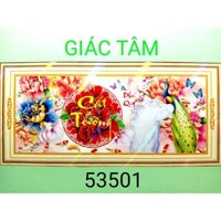 Tranh thêu PHÚ QUÝ - 139x62cm - 53501 - BÔNG HOA MẪU ĐƠN BƯỚM CÔNG KHỔNG TƯỚC CỬU NGƯ 9 CÁ QUẦN HỘI CÁT TƯỜNG CHỮ - tran