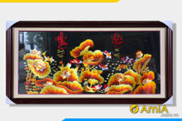 Tranh thêu Phúc Lộc hoa sen vàng và cá chép phong thủy Amia TTH 236