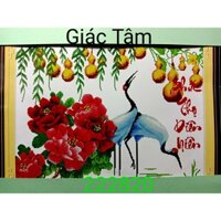 Tranh thêu PHÚC THỌ DIÊN NIÊN - 71x52cm - 222820 - SONG HẠC 2 HẠC HỒ LÔ BÔNG HOA CHỮ - tranh thêu chữ thập chưa thêu