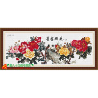 Tranh thêu tay chữ thập hoa mẫu đơn cổ