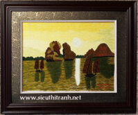 Tranh thêu tay -Hòn trống mái -T004