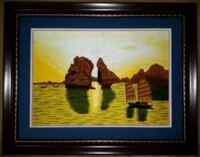 Tranh thêu tay- hòn trống mái -T266