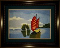 Tranh thêu tay- vịnh hạ long- hòn trống mái -T267