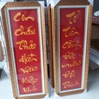 Tranh thêu thành phẩm câu đối đỏ ơn tổ tiên 40x90cmx 2