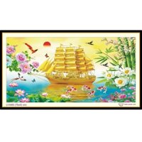 Tranh thêu thư pháp chữ nhẫn thuyền vàng LV3465 - kích thước: 75 * 43cm. (TRANH CHƯA LÀM)