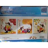 Tranh thêu tiểu thần tài phúc lộc thọ X8026 - kích thước: 124 * 43cm. (TRANH CHƯA LÀM)