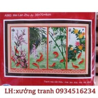 Tranh thêu tứ quý thiên nhiên giao hoà 35x70x4cm