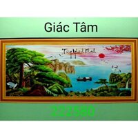 Tranh thêu TÙNG NGHÊNH KHÁCH - 138x74cm - 222580 - CẢNH CÂY ĐÁ CHIM HẠC XUỒNG SÔNG - tranh thêu chữ thập chưa thêu