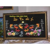 TRANH THÊU VI TÍNH CÁ CHÉP HOA SEN VÀNG THÀNH PHẨM