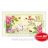 Tranh thêu vợ chồng thiên nga mẫu đơn 3D Ailuo AL53376