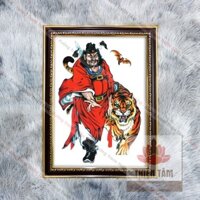Tranh Thiên Sư Chung Quỳ treo tường 36x48cm bằng vải bóng khung composite xịn xò