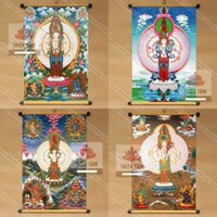 Tranh Thiên Thủ Thiên Nhãn Mật Tông Thangka 40x60cm bằng vải bóng cao cấp