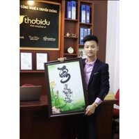 Tranh thư pháp chữ Tâm, ép gỗ 40x60cm