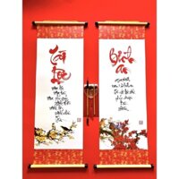 Tranh Thư Pháp “Tài Lộc-Bình An” Viết Tay (Tặng Nẹp Treo) Tặng Kèm Móc Dính Tường
