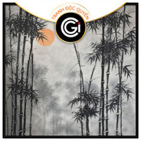 Tranh thủy mặc cây trúc ( bụi tre) và mặt trời phong thủy cầu tài lộc và bình an.Tranh treo tường, dán tường.CGI-1147