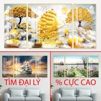 Tranh thuyền buồm, thuận buồm xuôi gió, tài lộc phong cách hiện đại chất liệu tráng gương