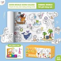 Tranh tô màu cho bé CỠ LỚN dài 3m tặng kèm Kéo cắt  THẾ GIỚI ĐỘNG VẬT